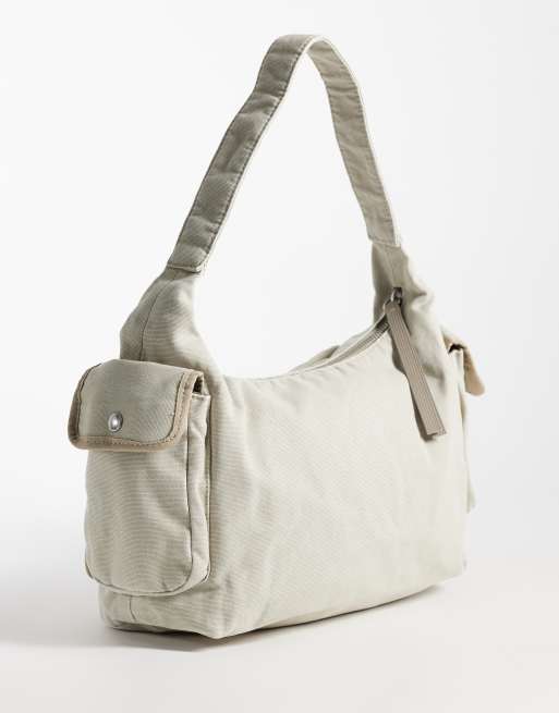 Weekday Schultertasche mit mehreren Taschen und Kontrastbesatz in Stone, 4 von 4