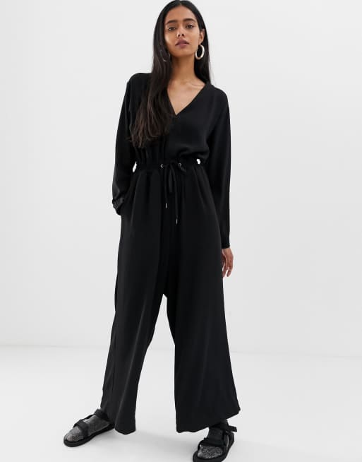 Weekday Schwarzer Jumpsuit mit Kordelzug an der Taille ASOS