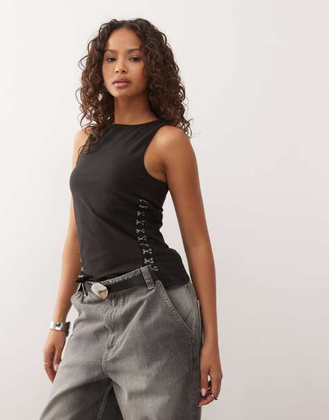 Weekday – Schwarzes Tanktop mit Haken- und Ösendetail - view 1