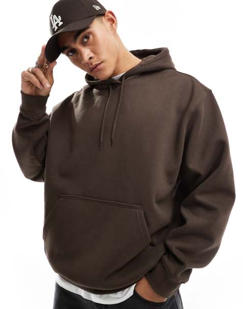 Weekday – Schwerer Jersey-Kapuzenpullover in Braun mit lockerem Schnitt - view 1