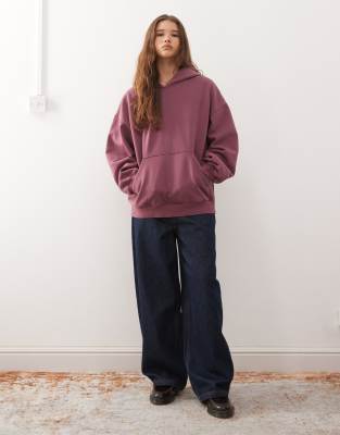 Weekday - Schwerer Jersey-Kapuzenpullover in Burgunderrot im Oversized Fit