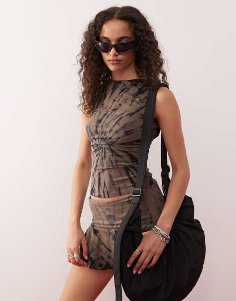 Weekday scoop back top in brown tie dye - part of a set - view 1