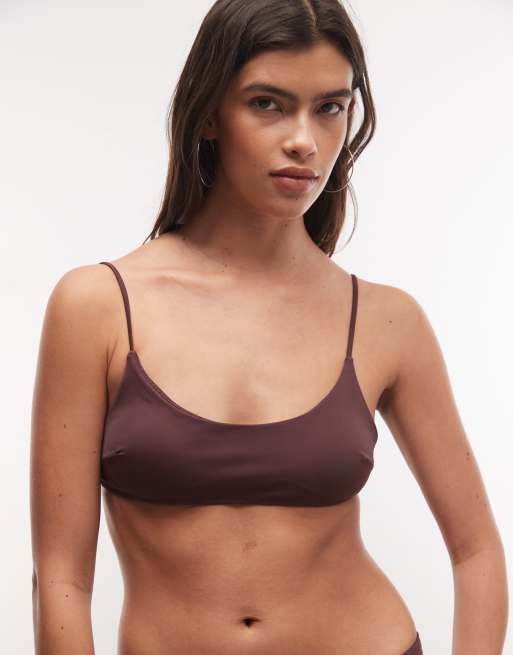 Weekday scoop front bikini top in dark plum, 2 of 4