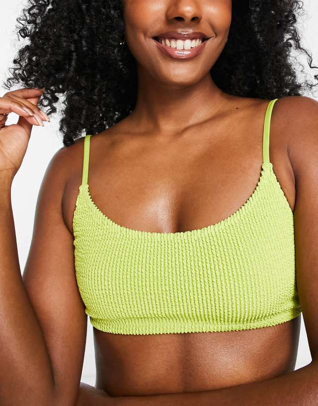 Weekday - scoop neck crinkle bikini top in green