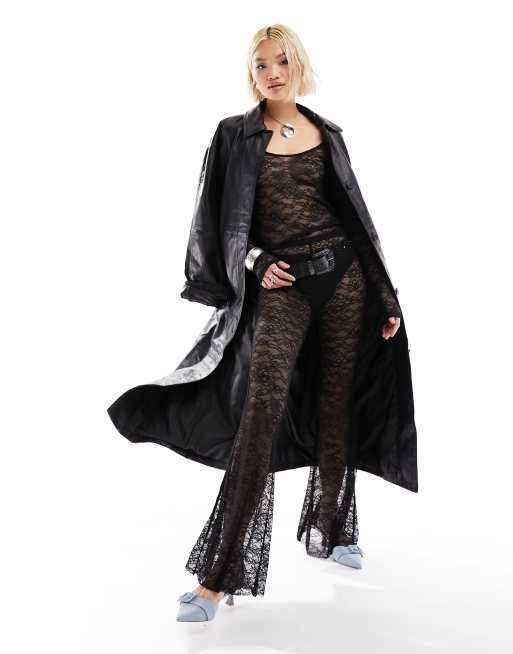 Weekday scoop neck lace long sleeve top in black (part of a set), 3 of 4