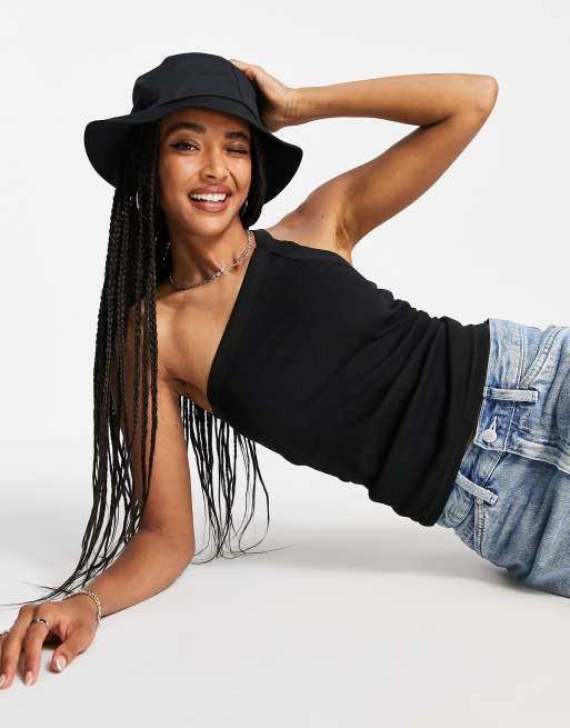 Weekday - Scoop - Top senza maniche monospalla in cotone nero - BLACK