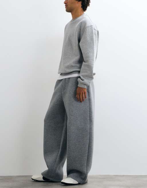 Weekday scuba-style fabric barrel leg jogger with elasticated hem in grey melange, 3 of 5