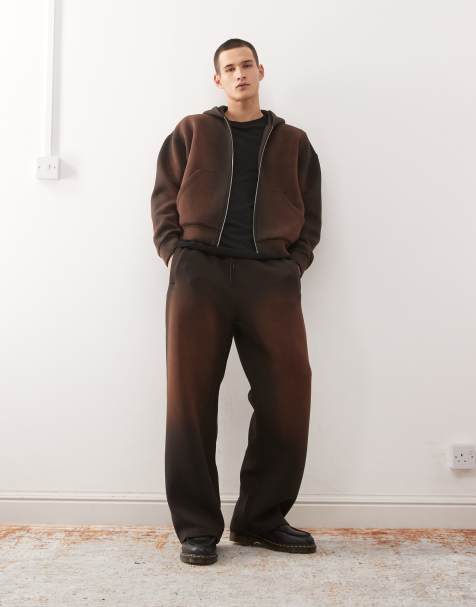 Weekday scuba-style fabric trackies in brown wash (part of a set) - view 1