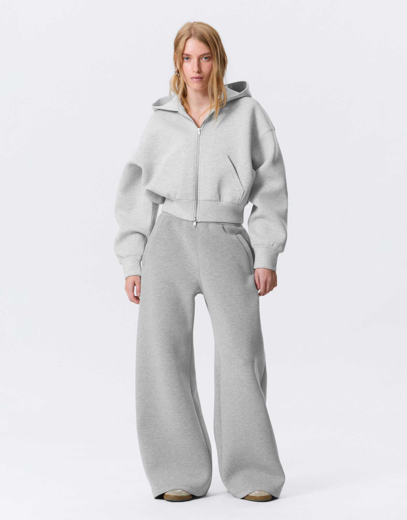 Широкие спортивные брюки из ткани в стиле скуба для буднего дня серого меланжа