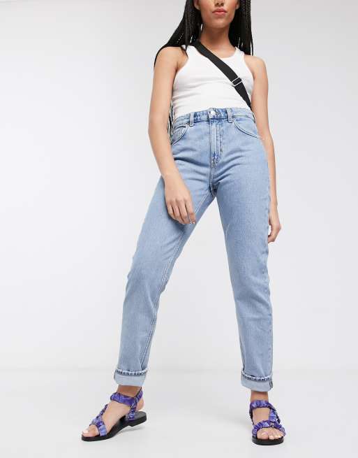 Weekday Seattle cotton high rise tapered jeans in pen blue 