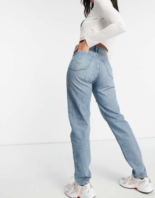 Weekday Seattle Cotton high waist mom jeans in fran blue | ASOS