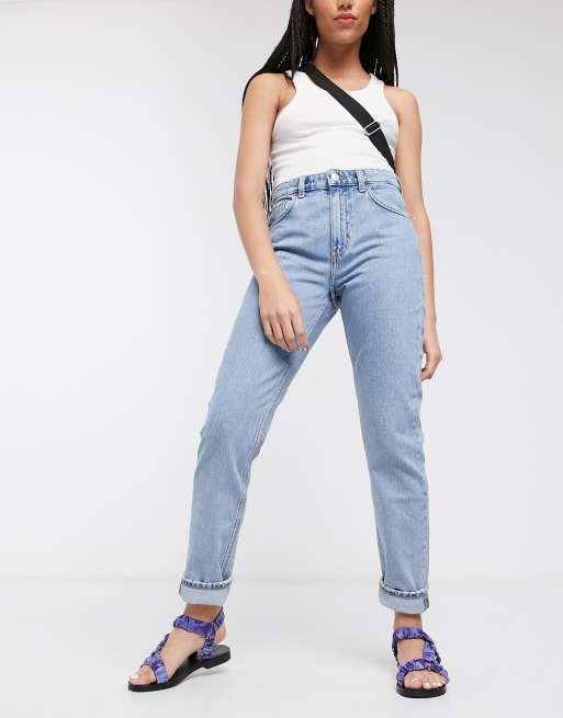 Weekday Seattle cotton high waist tapered jeans in pen | ASOS