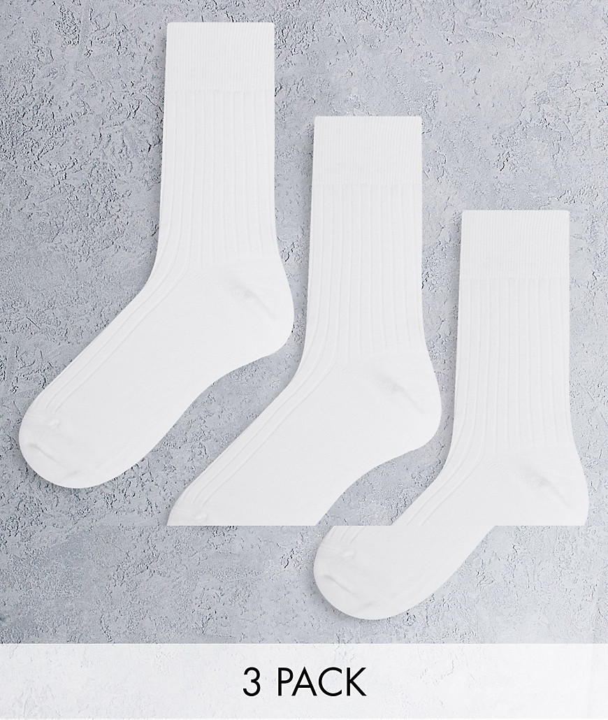 Weekday Selma 3 pack ribbed ankle socks in white
