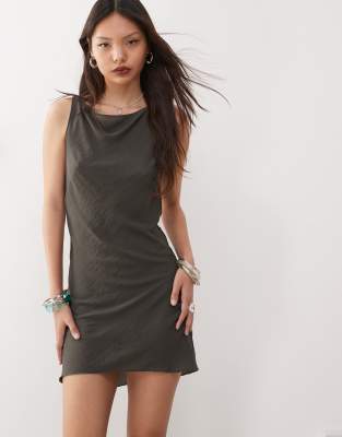 Weekday semi sheer boat neck mini dress in dark gray - view 1