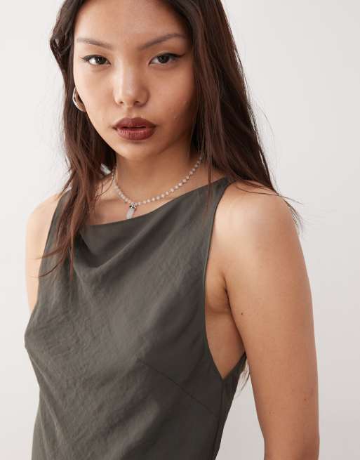 Weekday semi sheer boat neck mini dress in dark grey