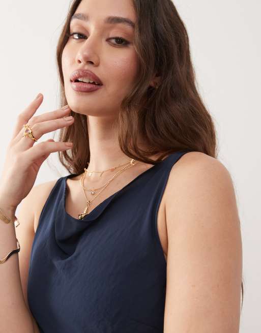 Weekday semi sheer boat neck mini dress in navy , 3 of 4