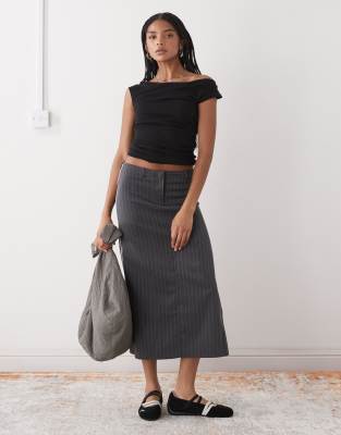 Weekday Semi Sheer Drape Neck Top In Black