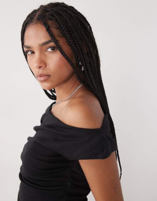 Weekday semi sheer drape neck top in black, 4 of 4