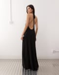 [Weekday] Weekday semi sheer halter neck maxi dress in black XL Black