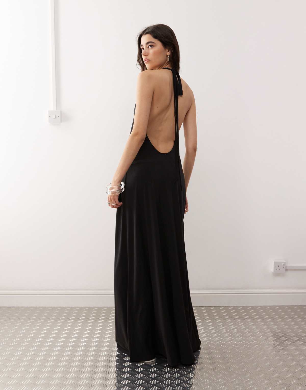 Weekday semi sheer halter neck maxi dress in black
