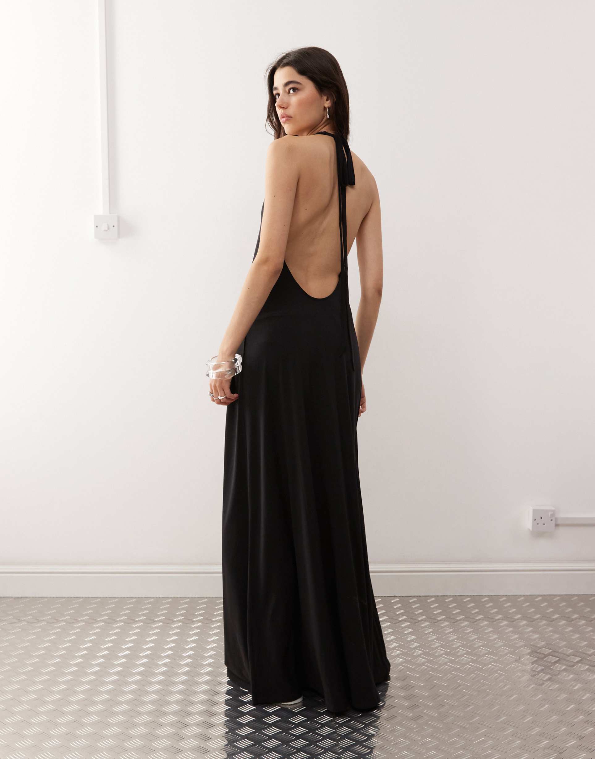 weekday semi sheer halter neck maxi dress in black