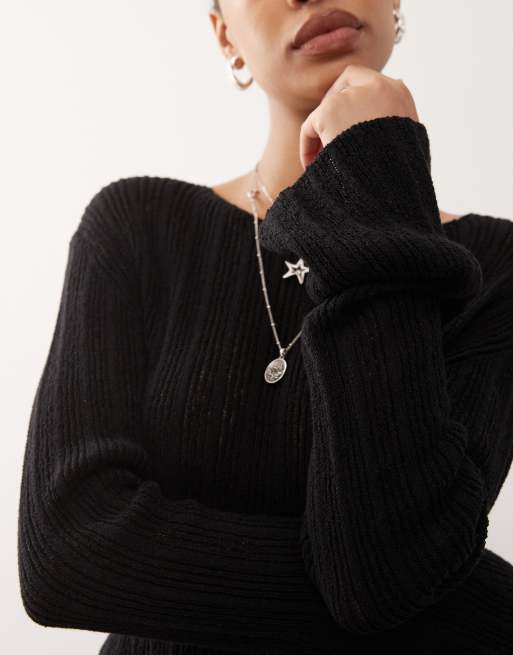 Weekday semi sheer knit slim fit sweater in black - Exclusive to ASOS
