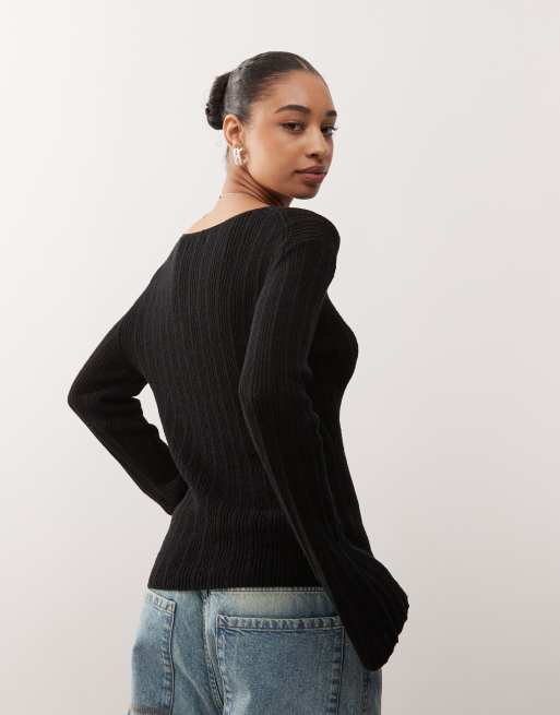 Weekday semi sheer knit slim fit sweater in black - Exclusive to ASOS