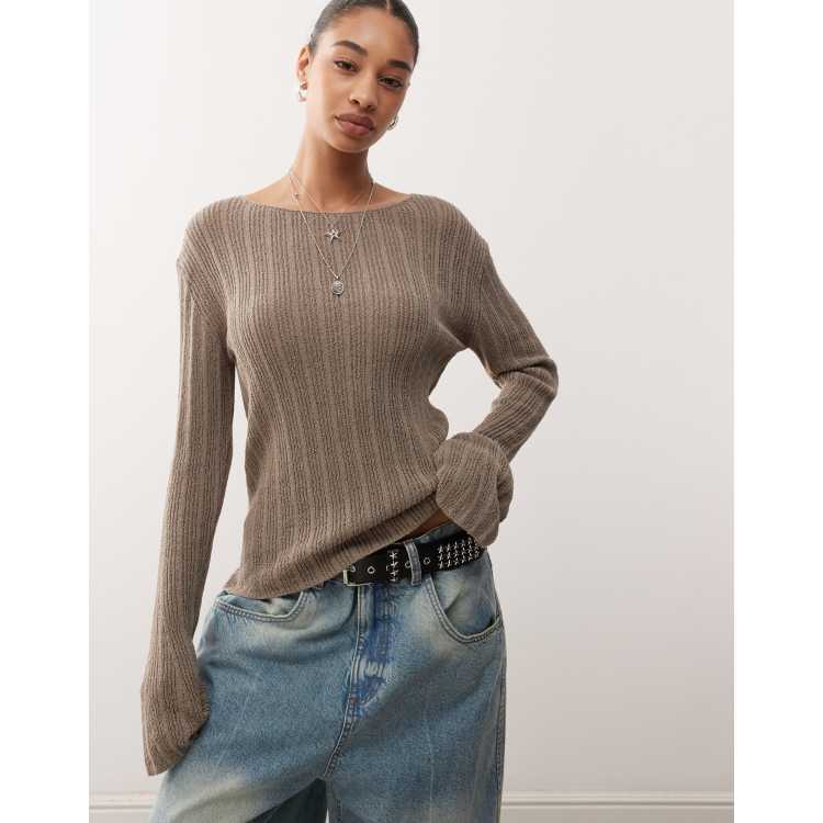 【そちゃ様】MYNE SHEER PRPULUM KNIT Weekday semi sheer knit slim fit sweater in mole - Exclusive