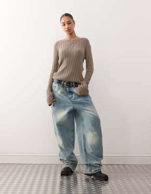 Weekday semi sheer knit slim fit sweater in mole - Exclusive