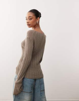 トップス todayful Boyfriend Mole Knit Weekday semi sheer knit slim fit sweater in mole - Exclusive