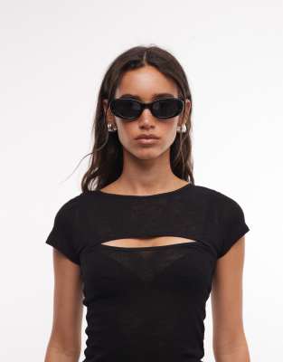 Weekday Semi Sheer Short Sleeve Bolero Detail Top In Black