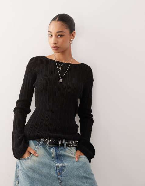 Weekday - Semi-transparante gebreide slim-fit trui in zwart, exclusief bij ASOS - view 1