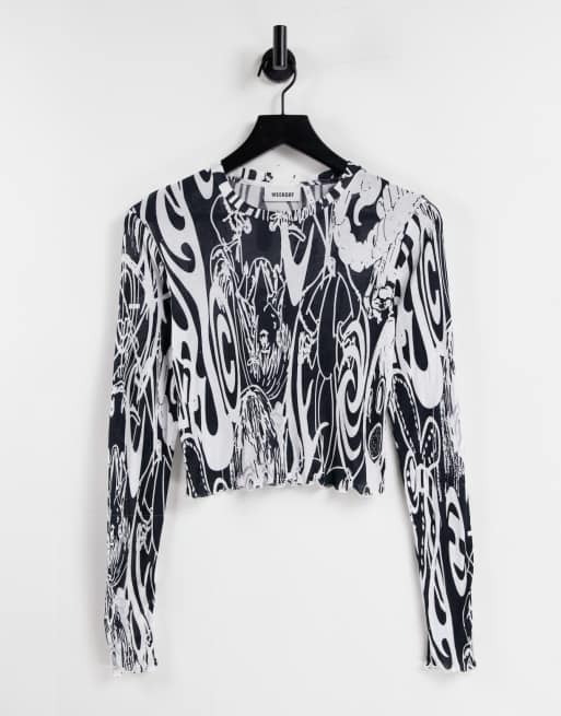 Weekday - Sena - Top in cotone con stampa di manga bianca e nera - MULTI