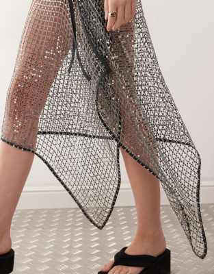weekday sequin net wrap midi skirt in dark gray