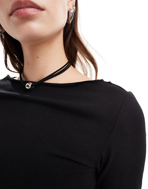 New slash neck long trumpet sleeve t-shirt New slash neck long trumpet sleeve t-shirt