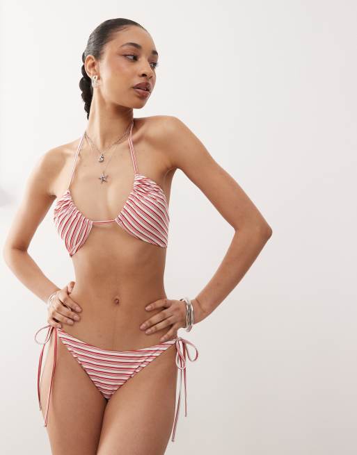 Weekday - Set bikini multiposizione rosso e bianco a righe