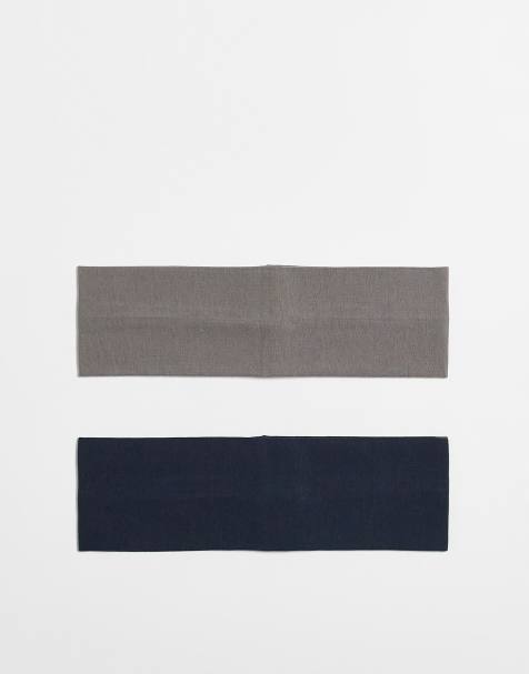 Weekday - Set van 2 brede jersey haarbanden in marineblauw en donkergrijs - view 1