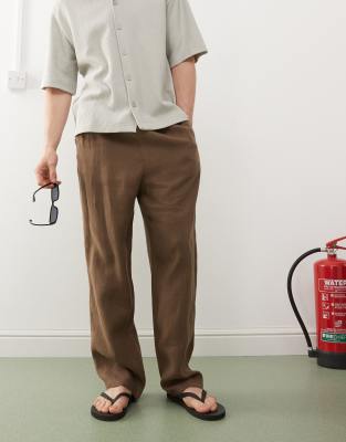 Weekday Seth Linen Blend Pants In Brown