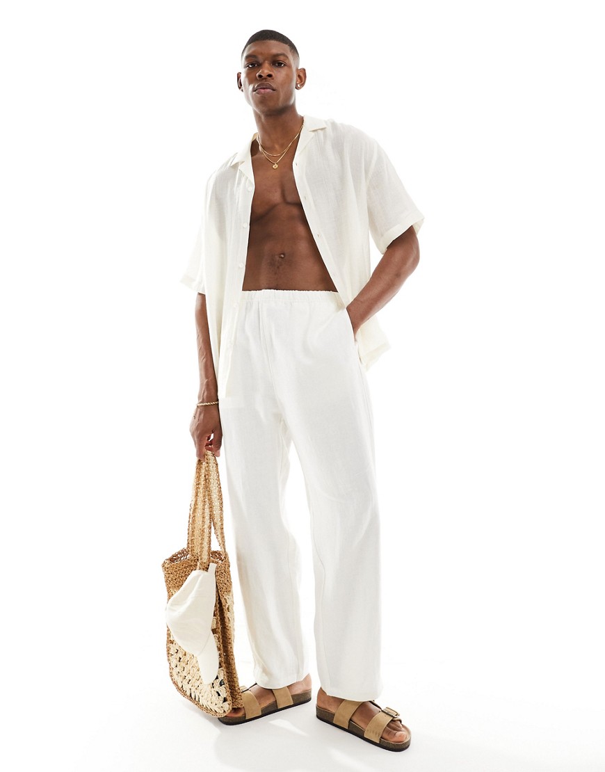 Weekday Seth linen blend trousers in off-white