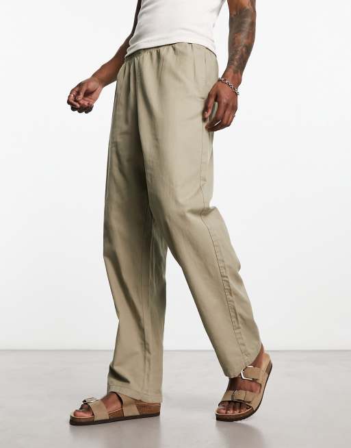 Weekday Seth linen mix trousers in beige