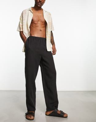 Weekday Seth Linen Pants In Black