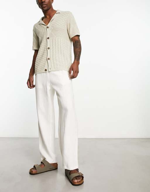 Weekday linen mix straight leg pants in off white