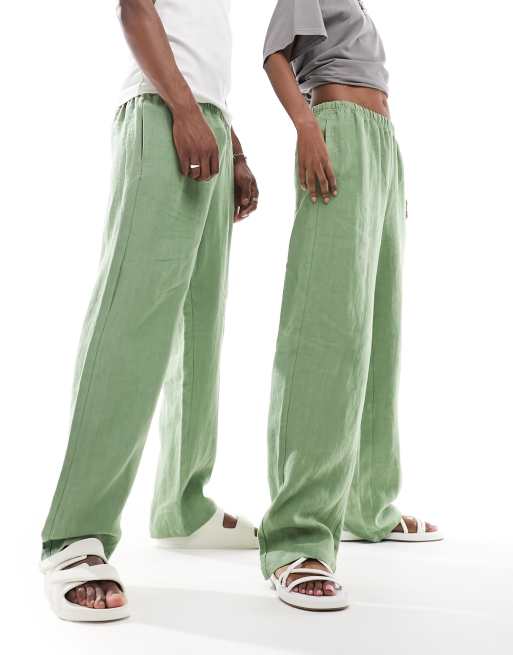 Weekday - Seth - Pantalon unisexe en lin - Vert - Exclusivité ASOS