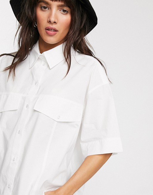 Weekday Shayla organic cotton boxy shirt in off-white