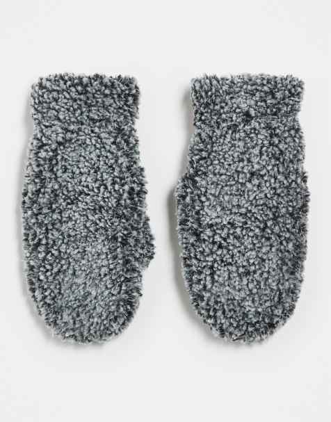 Weekday shearling mittens in grey melange - view 1