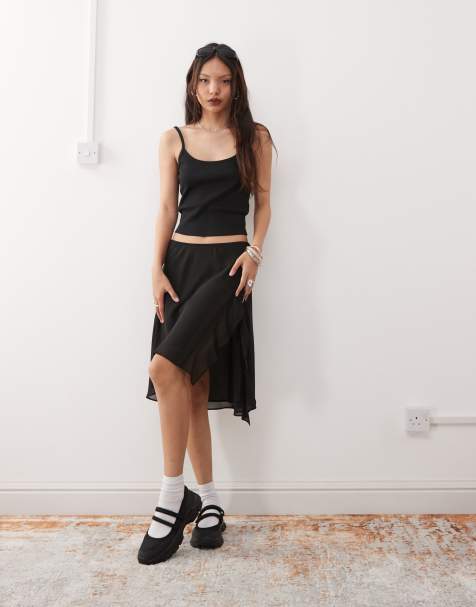 Weekday sheer asymmetric chiffon midi skirt in black - view 1