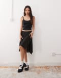 [Weekday] Weekday sheer asymmetric chiffon midi skirt in black XL Black
