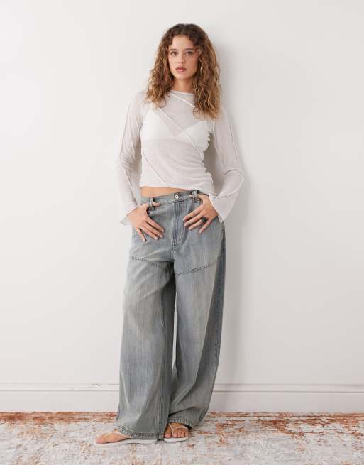 Weekday sheer asymmetric long sleeve top with seam detail in white, 2 of 4