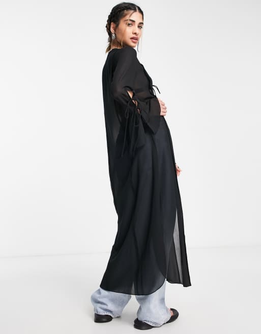 Weekday sheer chiffon midi cardigan in black | ASOS