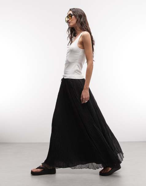 Weekday sheer crinkle double lined maxi skirt in off black - view 1